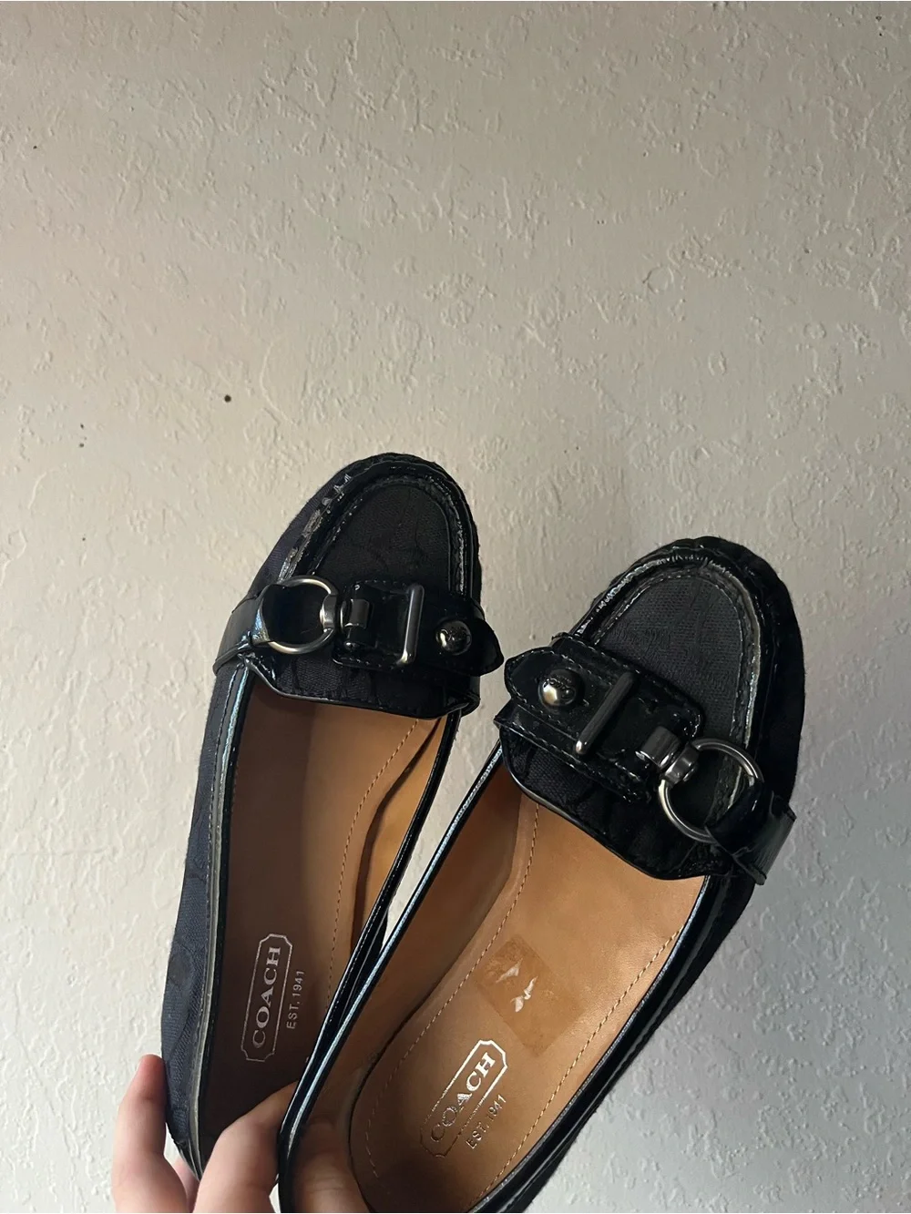 Coach Black Leather & Canvas Bit Loafers